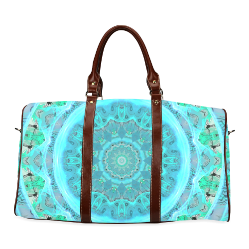 Teal Cyan Ocean Abstract Modern Lace Lattice Waterproof Travel Bag/Large (Model 1639)