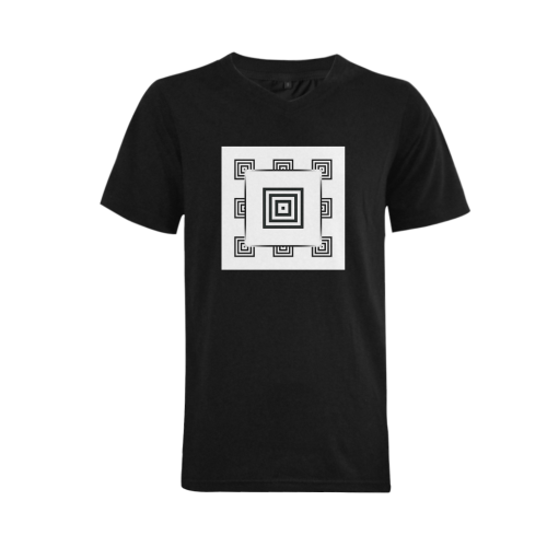 Solid Squares Frame Mosaic Black & White Men's V-Neck T-shirt  Big Size(USA Size) (Model T10)