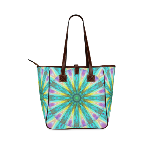 Golden Violet Peacock Sunrise Abstract Wind Flower Classic Tote Bag (Model 1644)