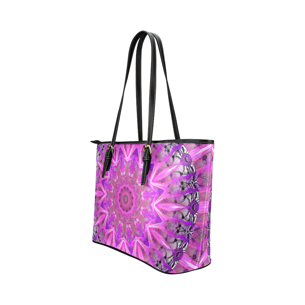 Lavender Lace Abstract Pink Light Love Lattice Leather Tote Bag/Large (Model 1651)