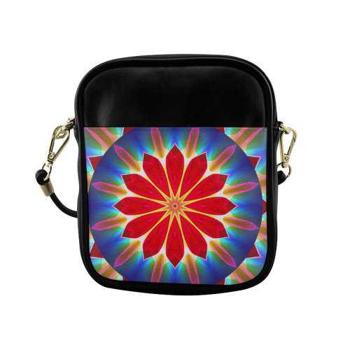 Blue Ice Flowers Red Abstract Modern Petals Zen Sling Bag (Model 1627)