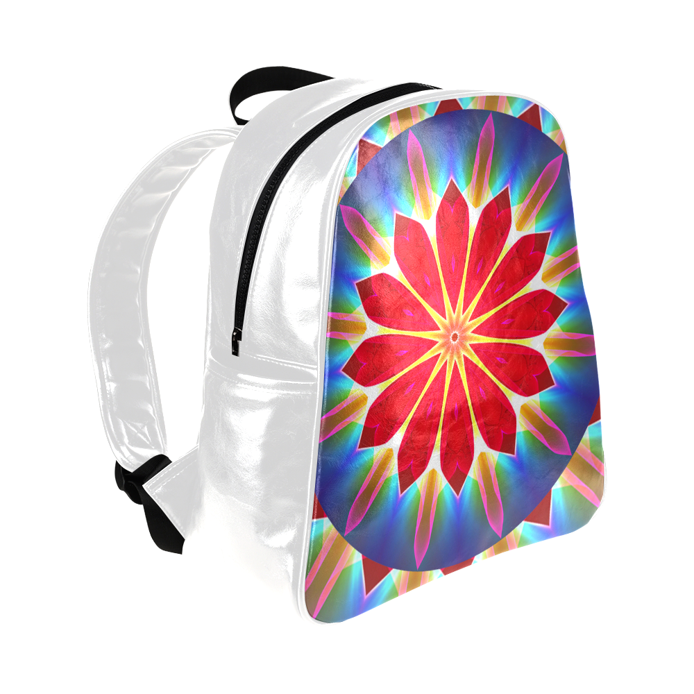 Blue Ice Flowers Red Abstract Modern Petals Zen Multi-Pockets Backpack (Model 1636)