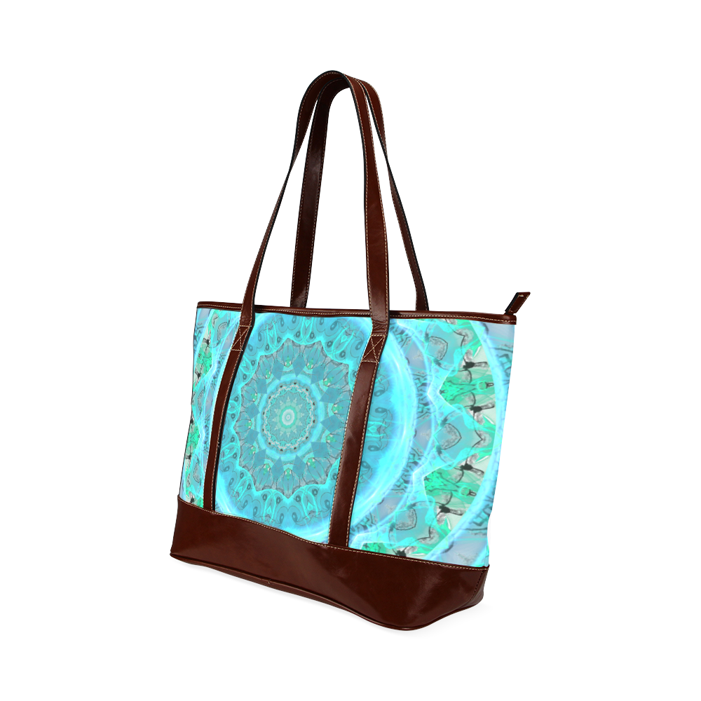 Teal Cyan Ocean Abstract Modern Lace Lattice Tote Handbag (Model 1642)