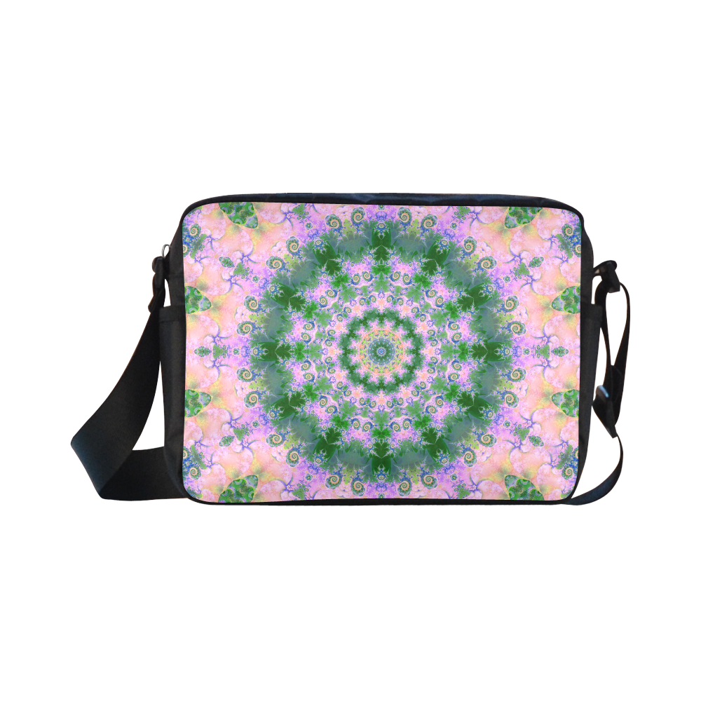 Rose Pink Green Explosion of Flowers Mandala Classic Cross-body Nylon Bags (Model 1632)