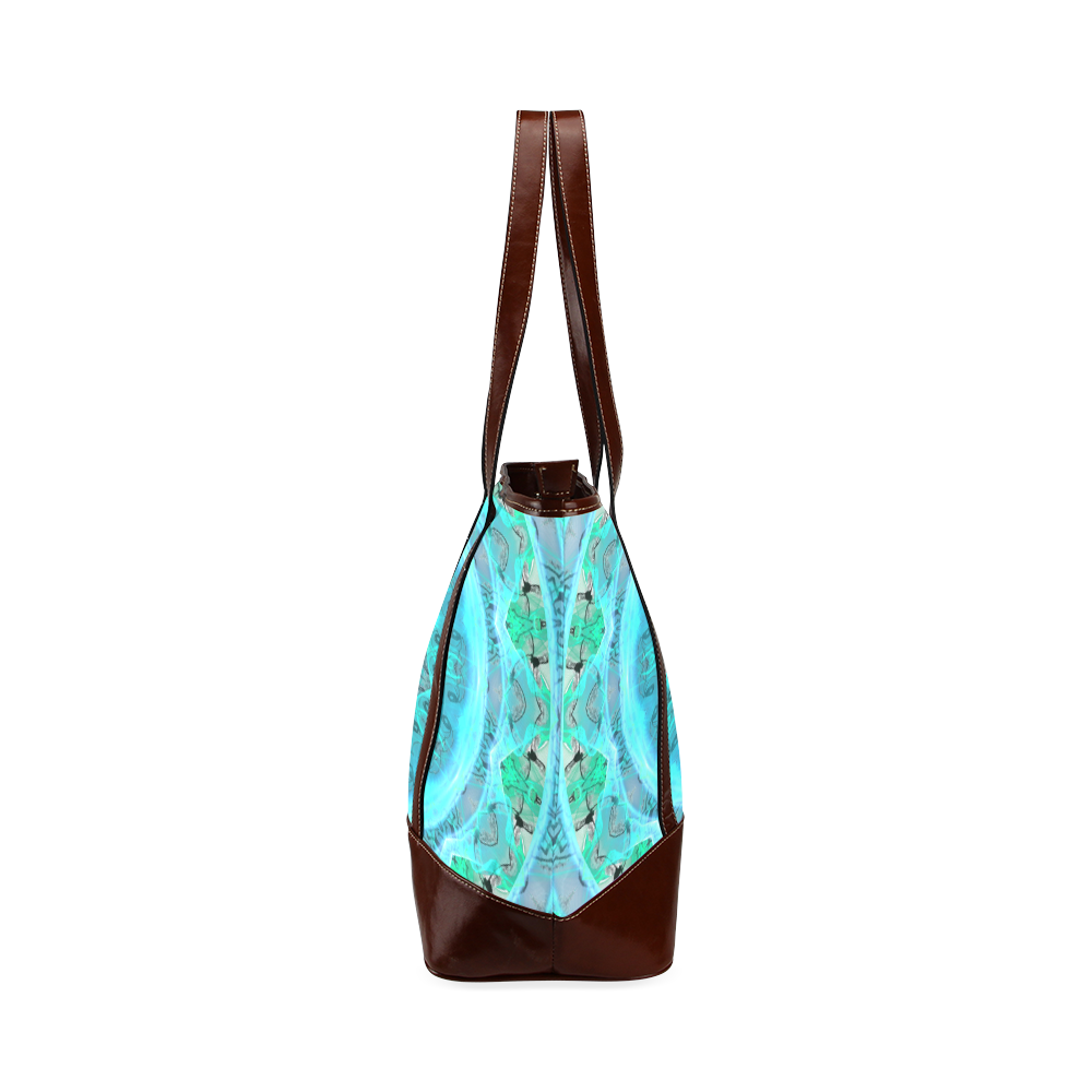 Teal Cyan Ocean Abstract Modern Lace Lattice Tote Handbag (Model 1642)