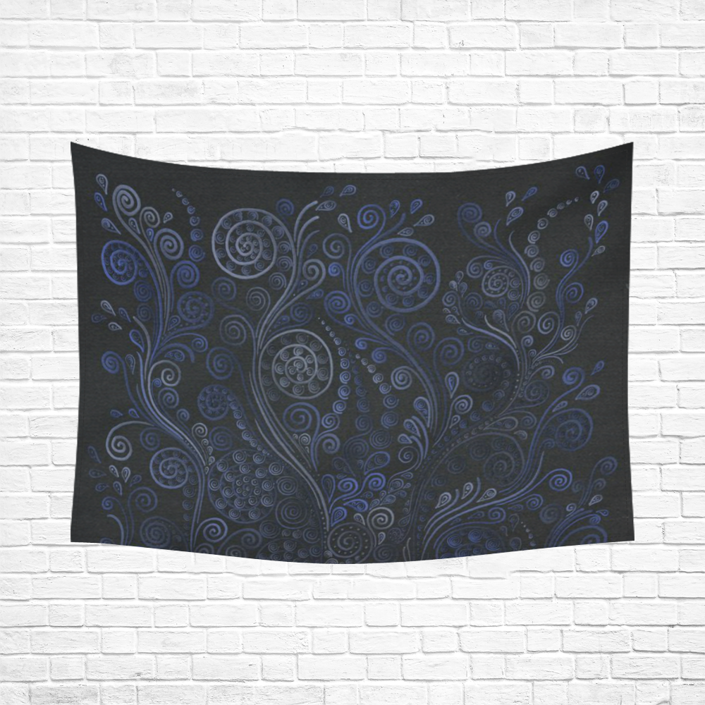 Ornamental blue on gray Cotton Linen Wall Tapestry 80"x 60"