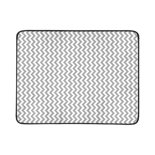 Grey and white small zigzag chevron Beach Mat 78"x 60"