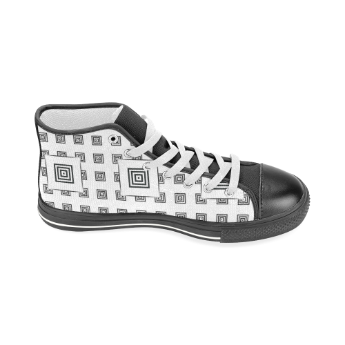 Solid Squares Frame Mosaic Black & White Men’s Classic High Top Canvas Shoes (Model 017)
