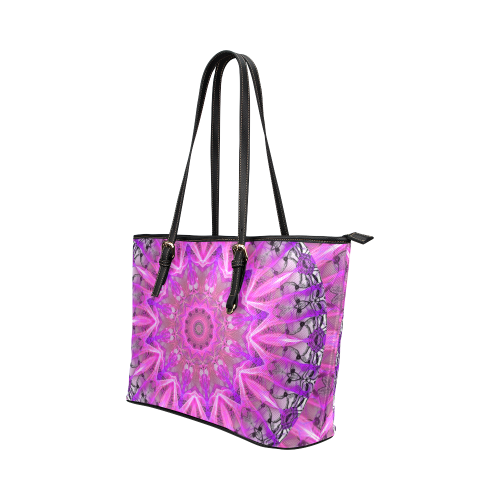 Lavender Lace Abstract Pink Light Love Lattice Leather Tote Bag/Small (Model 1651)