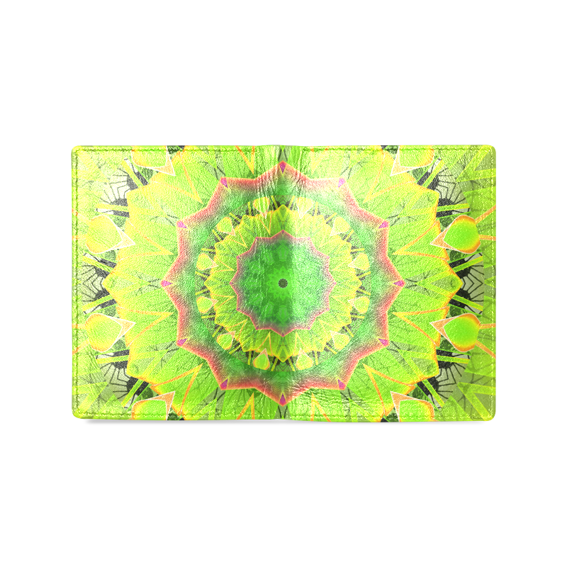 Golden Green Foliage Ferns Abstract Summer Days Men's Leather Wallet (Model 1612)