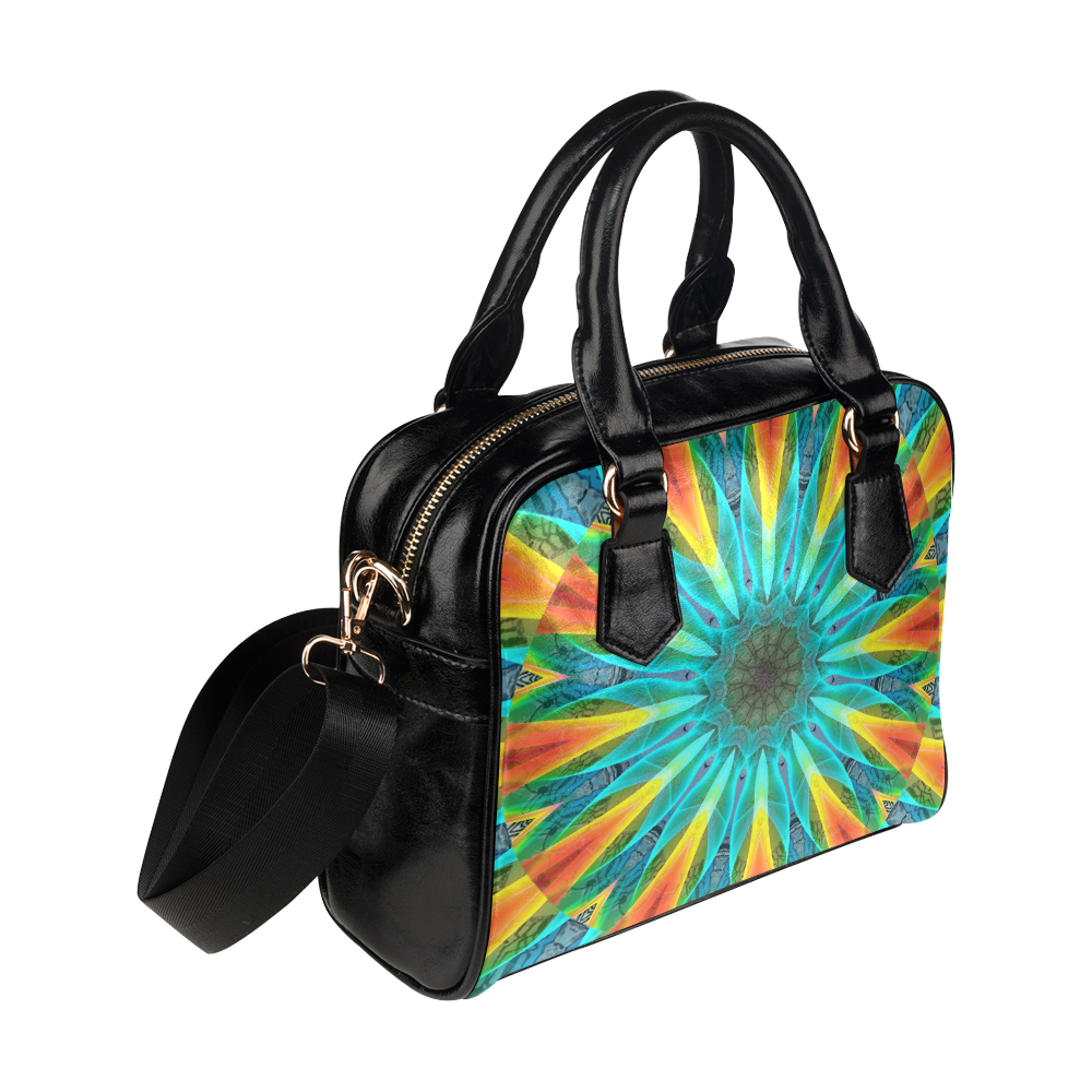 Aqua Gold Joy to the World Flowers, Zen Rainbow Shoulder Handbag (Model 1634)
