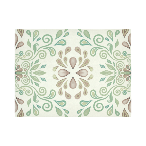 Green watercolor ornament Cotton Linen Wall Tapestry 80"x 60"