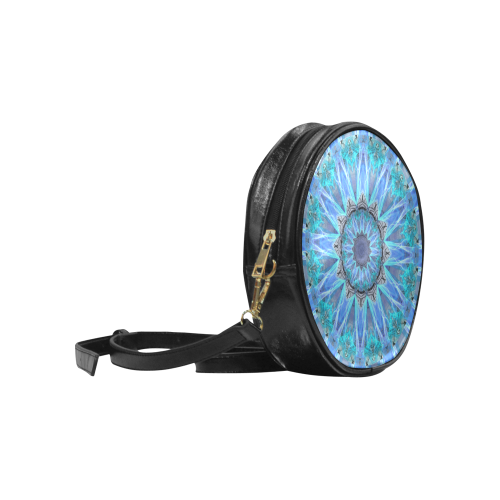 Sapphire Ice Flame, Cyan Blue Crystal Wheel Round Sling Bag (Model 1647)