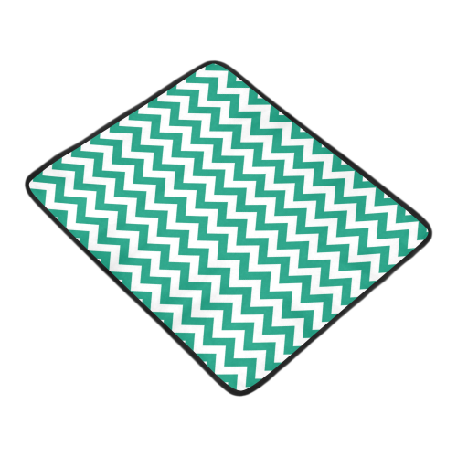Emerald Green and white zigzag chevron Beach Mat 78"x 60"