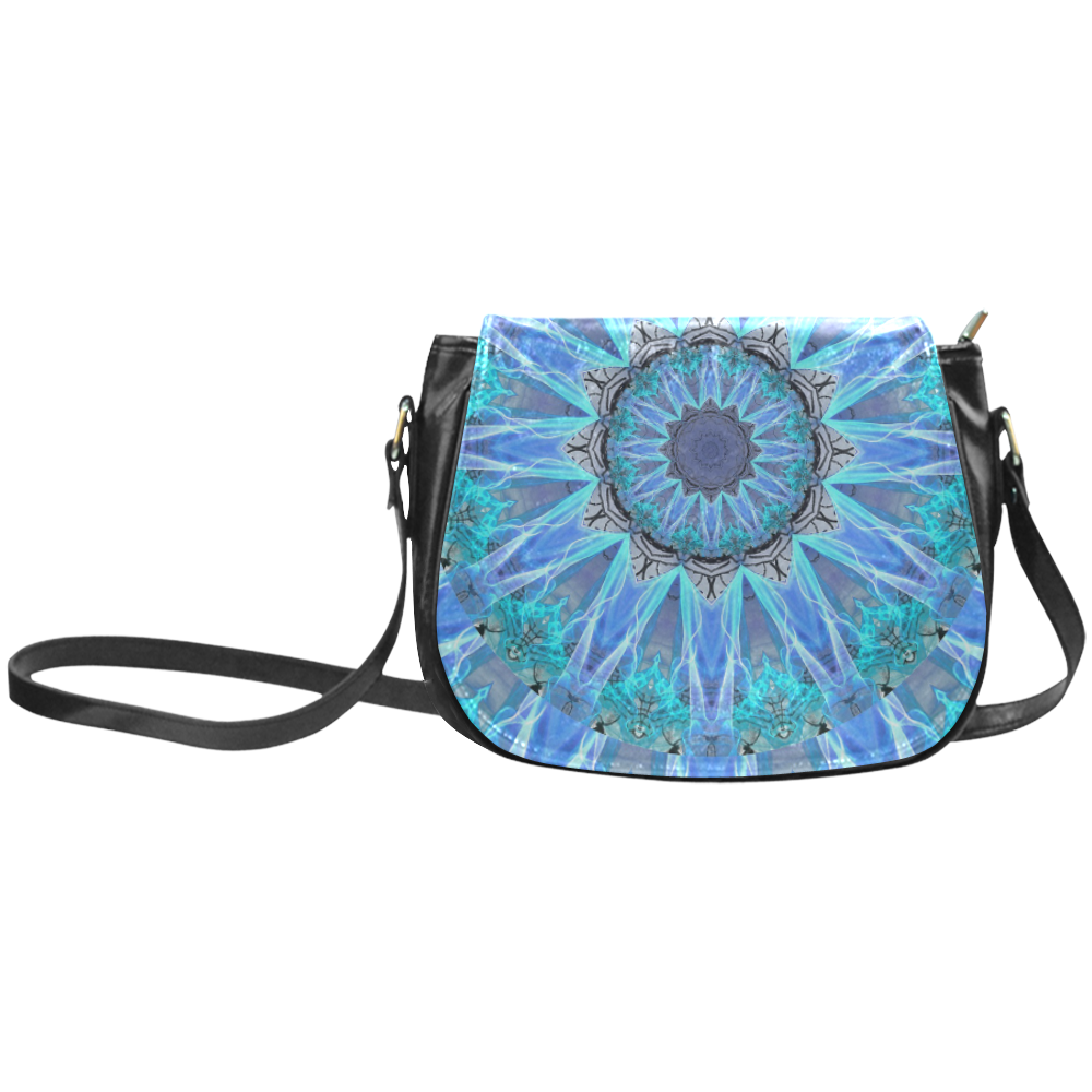 Sapphire Ice Flame, Cyan Blue Crystal Wheel Classic Saddle Bag/Large (Model 1648)