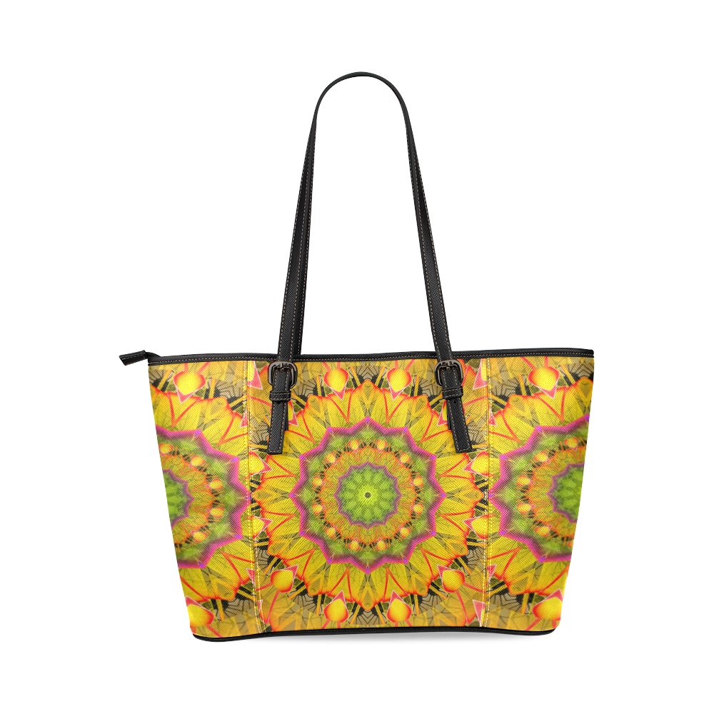 Beach Grass Golden Red Foliage Abstract Fall Days Leather Tote Bag/Small (Model 1640)