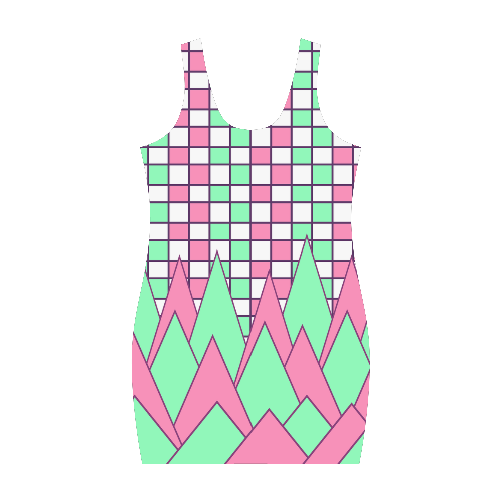 Geometry in pink and green Medea Vest Dress (Model D06)