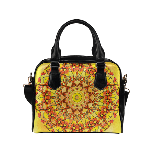 Orange Yellow Sunflower Mandala Red Zendoodle Shoulder Handbag (Model 1634)