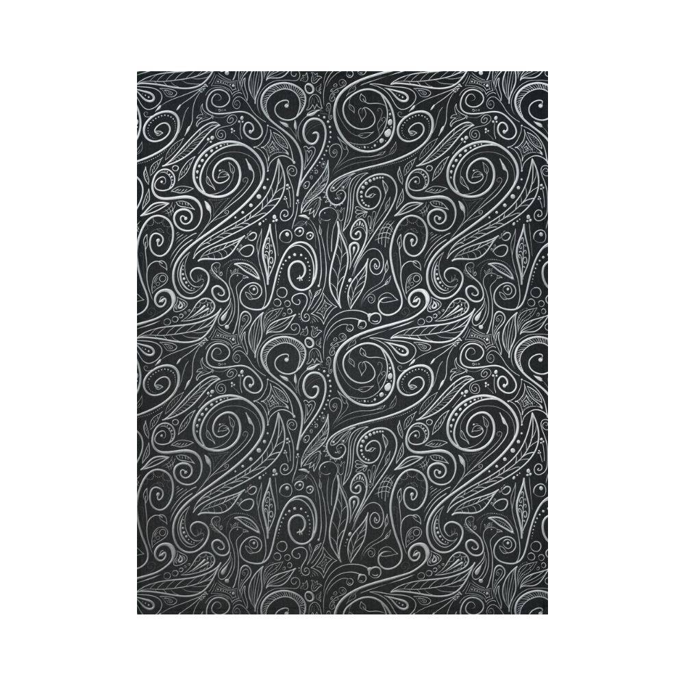 A elegant floral damasks in  silver and black Cotton Linen Wall Tapestry 60"x 80"