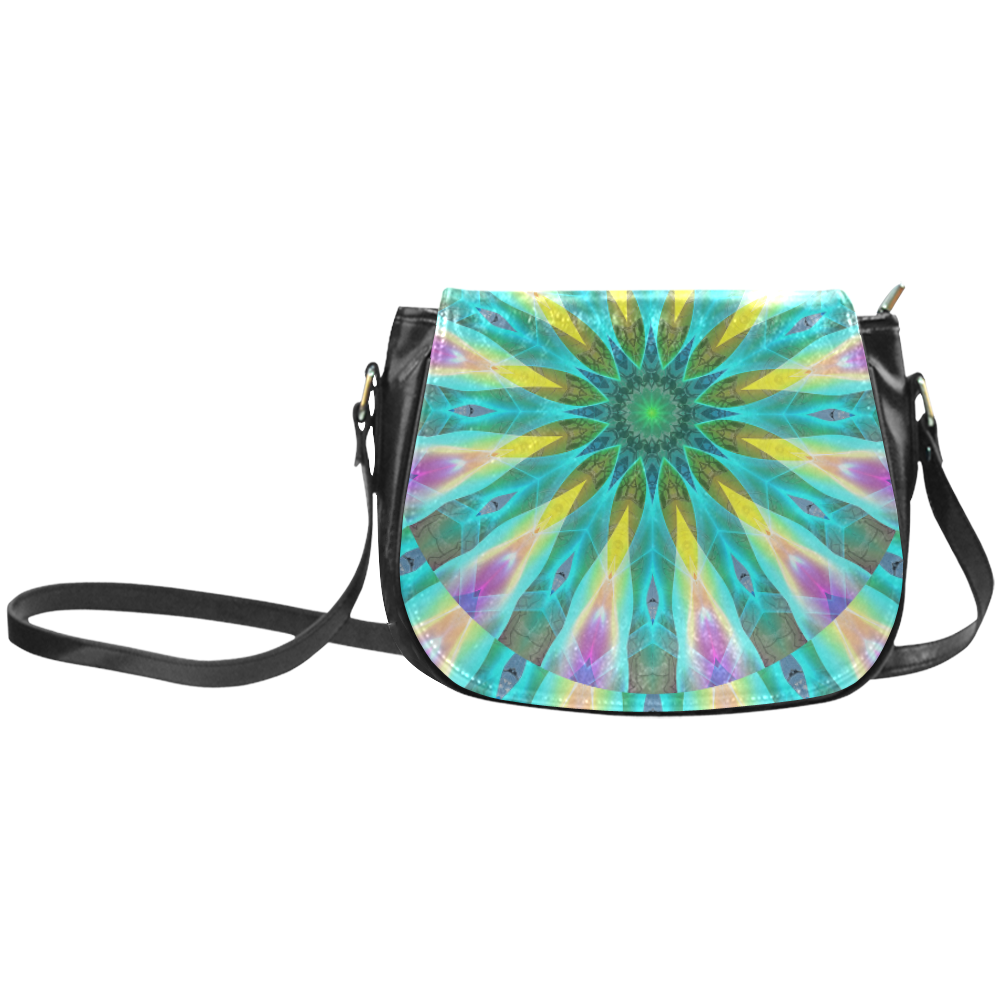 Golden Violet Peacock Sunrise Abstract Wind Flower Classic Saddle Bag/Small (Model 1648)