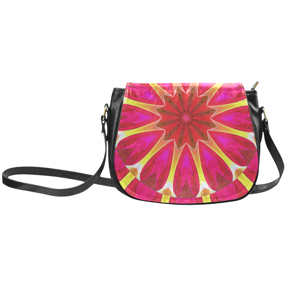 Cherry Daffodil Abstract Modern Pink Flowers Zen Classic Saddle Bag/Large (Model 1648)