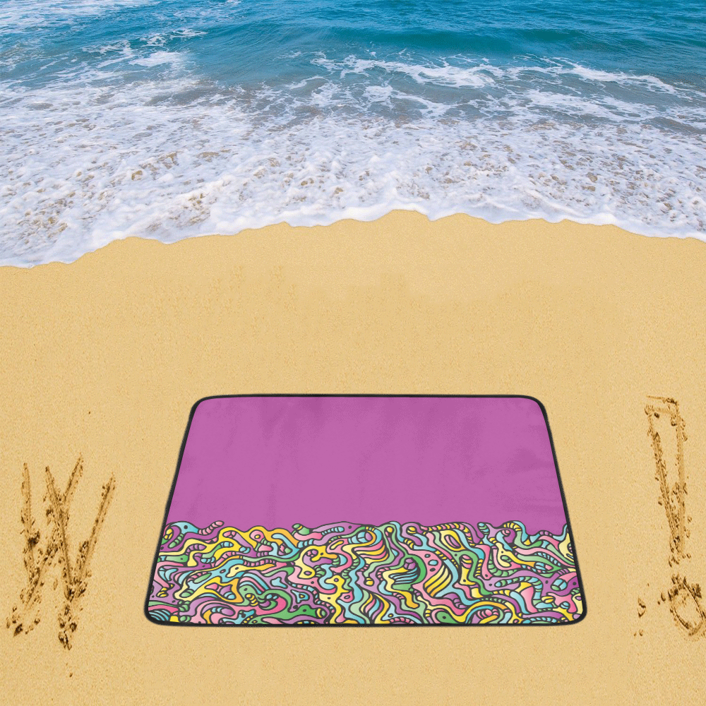 Colorful Tidal Pool, abstract animals, purple Beach Mat 78"x 60"