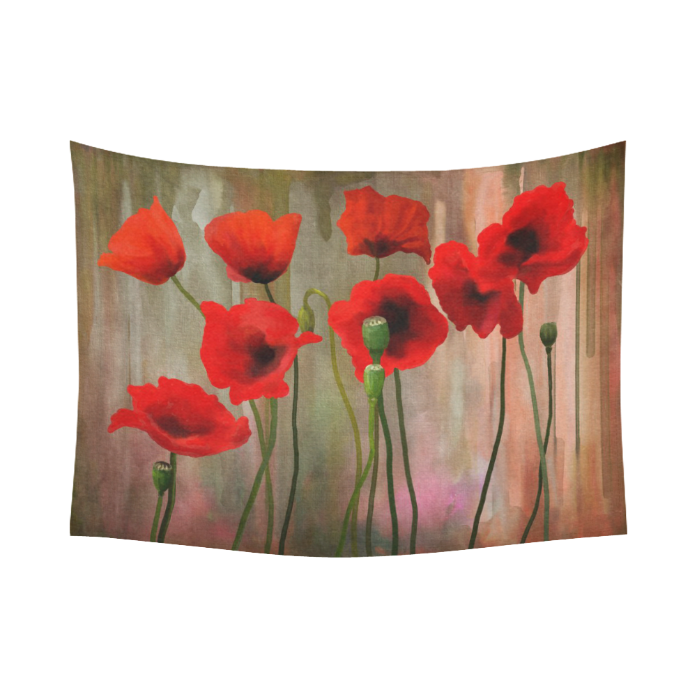 Poppies Cotton Linen Wall Tapestry 80"x 60"