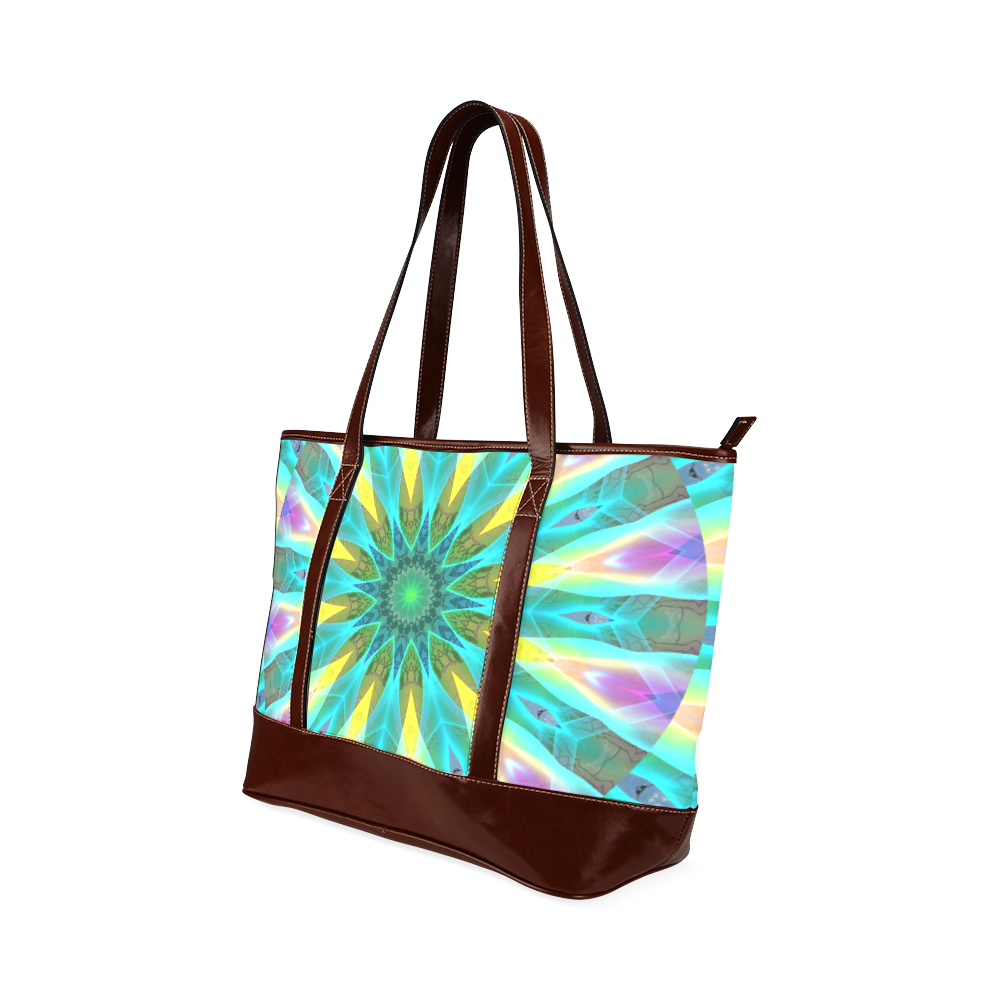 Golden Violet Peacock Sunrise Abstract Wind Flower Tote Handbag (Model 1642)