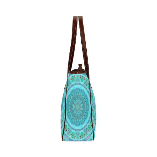 Teal Cyan Ocean Abstract Modern Lace Lattice Classic Tote Bag (Model 1644)
