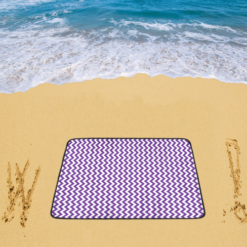 Royal Purple and white small zigzag chevron Beach Mat 78"x 60"
