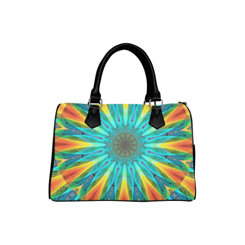 Aqua Gold Joy to the World Flowers, Zen Rainbow Boston Handbag (Model 1621)