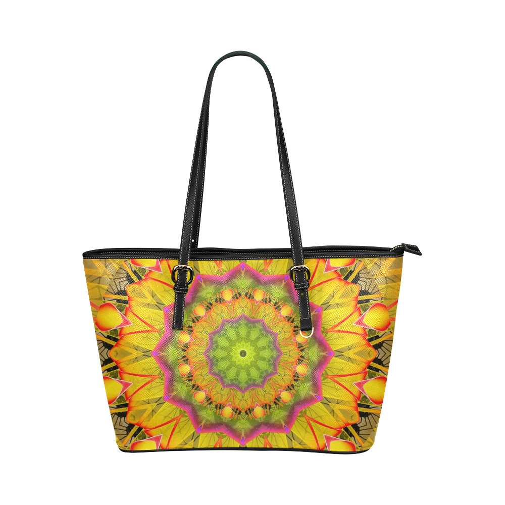 Beach Grass Golden Red Foliage Abstract Fall Days Leather Tote Bag/Large (Model 1651)