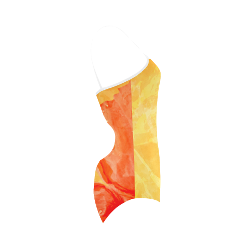 Poppy Summer Red Gold Art Design Strap Swimsuit ( Model S05)