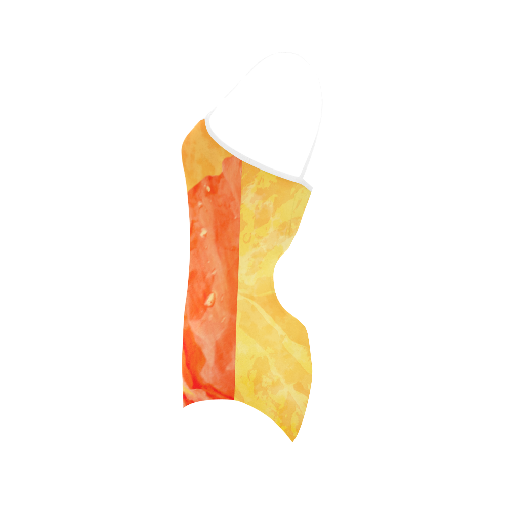 Poppy Summer Red Gold Art Design Strap Swimsuit ( Model S05)