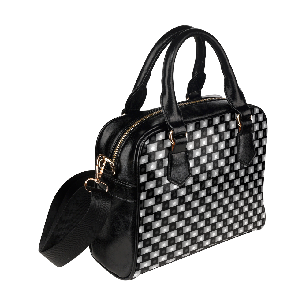 Interwoven Highlights - Black & Gray Shoulder Handbag (Model 1634)
