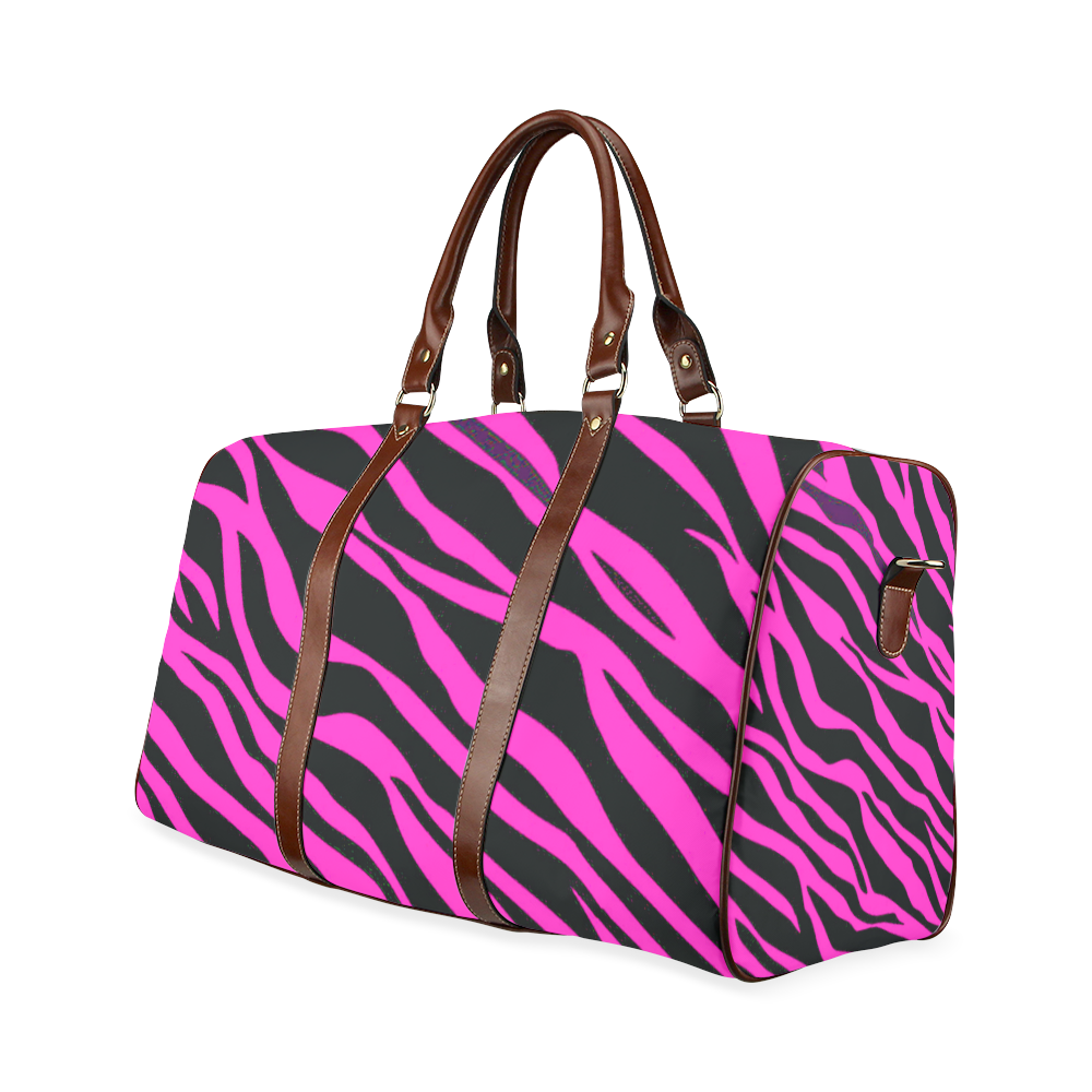 Hot Pink Zebra Stripes Waterproof Travel Bag/Large (Model 1639)