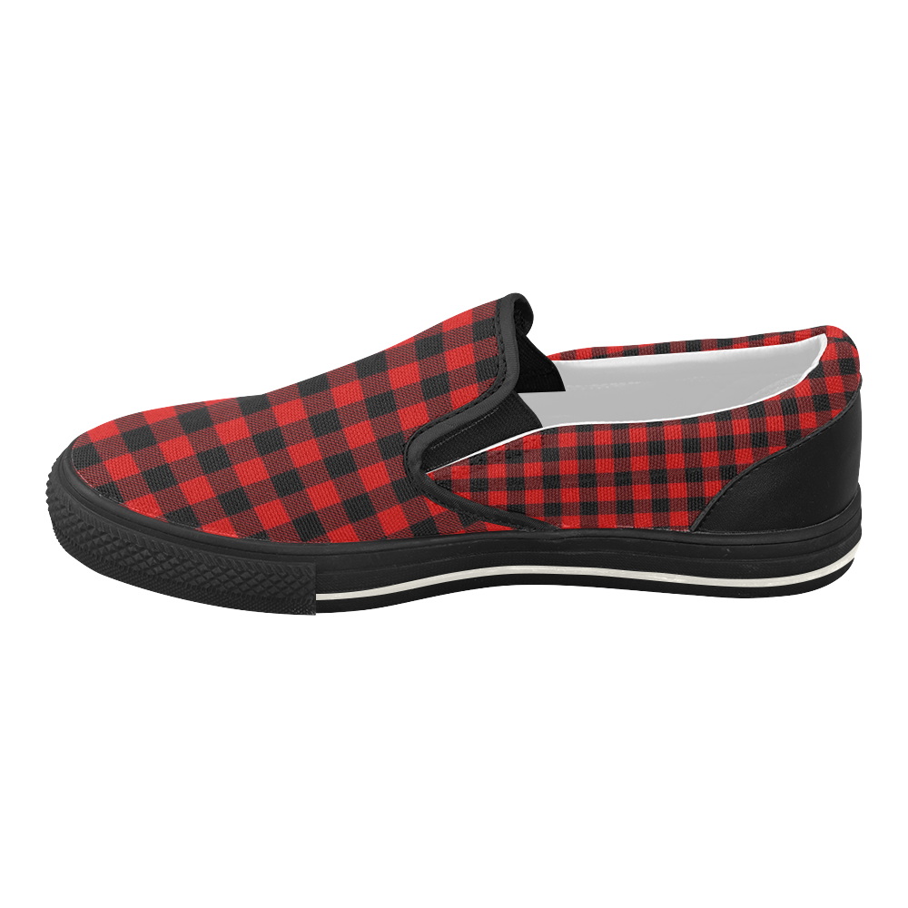 LUMBERJACK Squares Fabric - red black Women's Slip-on Canvas Shoes (Model 019)