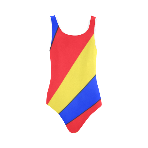 Stripes Yellow Blue Red Vest One Piece Swimsuit (Model S04)