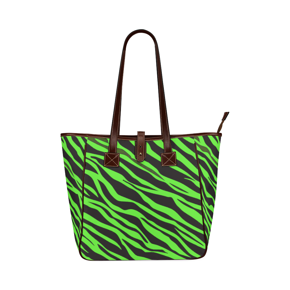 Neon Green Zebra Stripes Classic Tote Bag (Model 1644)