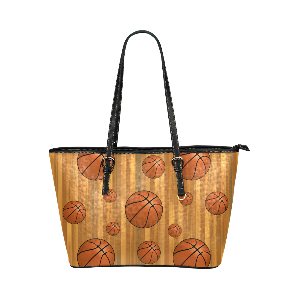 Basketballs with Wood Background Leather Tote Bag/Small (Model 1651)