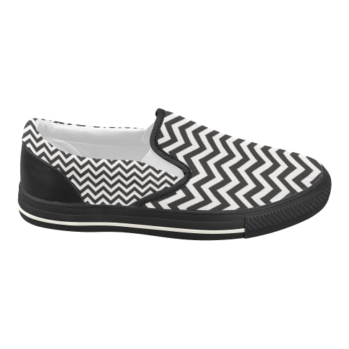 HIPSTER zigzag chevron pattern black & white Women's Slip-on Canvas Shoes (Model 019)