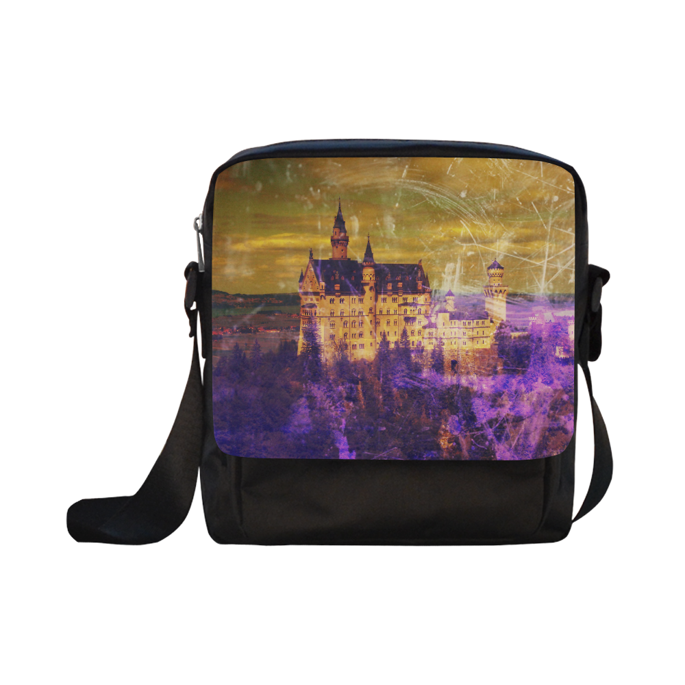 Yellow Purple Neuschwanstein Castle Crossbody Nylon Bags (Model 1633)