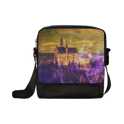Yellow Purple Neuschwanstein Castle Crossbody Nylon Bags (Model 1633)