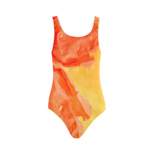 Poppy Summer Red Gold Art Design Vest One Piece Swimsuit (Model S04)