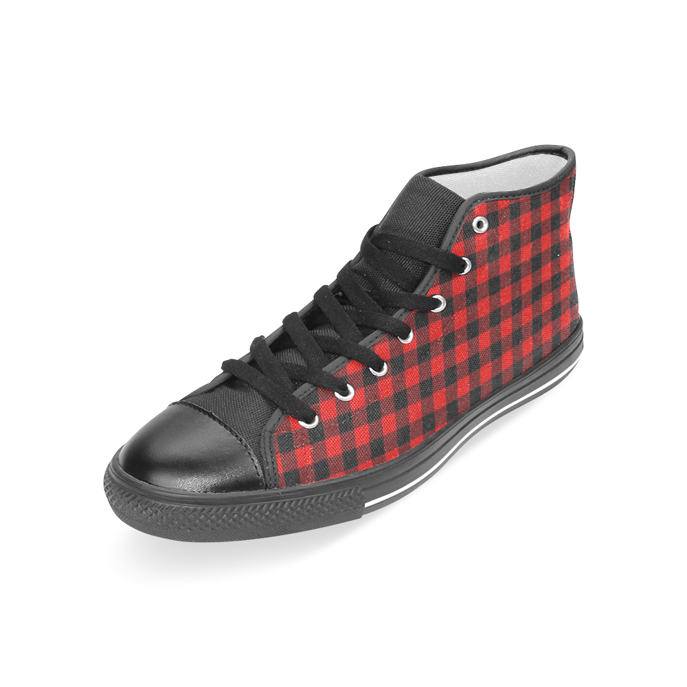 LUMBERJACK Squares Fabric - red black Women's Classic High Top Canvas Shoes (Model 017)
