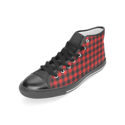LUMBERJACK Squares Fabric - red black Women's Classic High Top Canvas Shoes (Model 017)