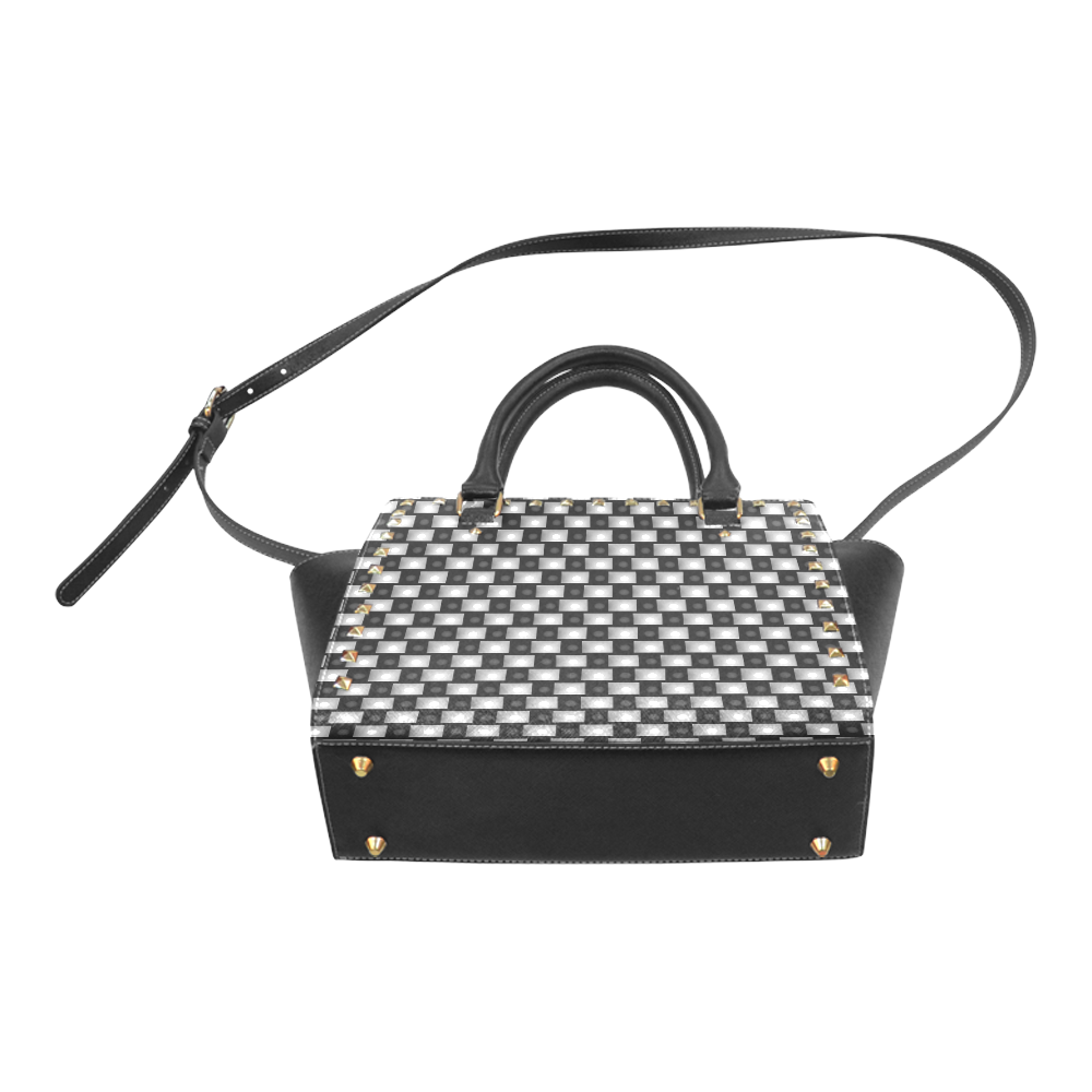 Interwoven Highlights - Black & Gray Rivet Shoulder Handbag (Model 1645)