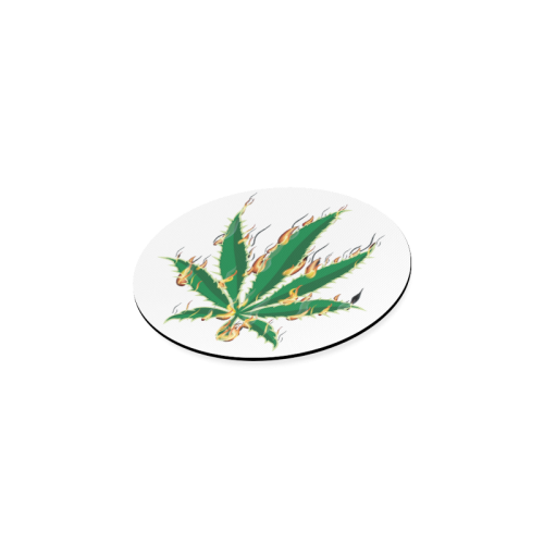 Flaming Marijuana Leaf Round Coaster