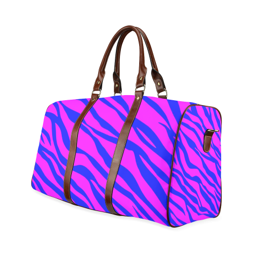 Hot Pink Blue Zebra Stripes Waterproof Travel Bag/Large (Model 1639)