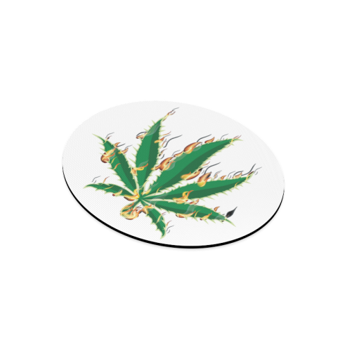 Flaming Marijuana Leaf Round Mousepad
